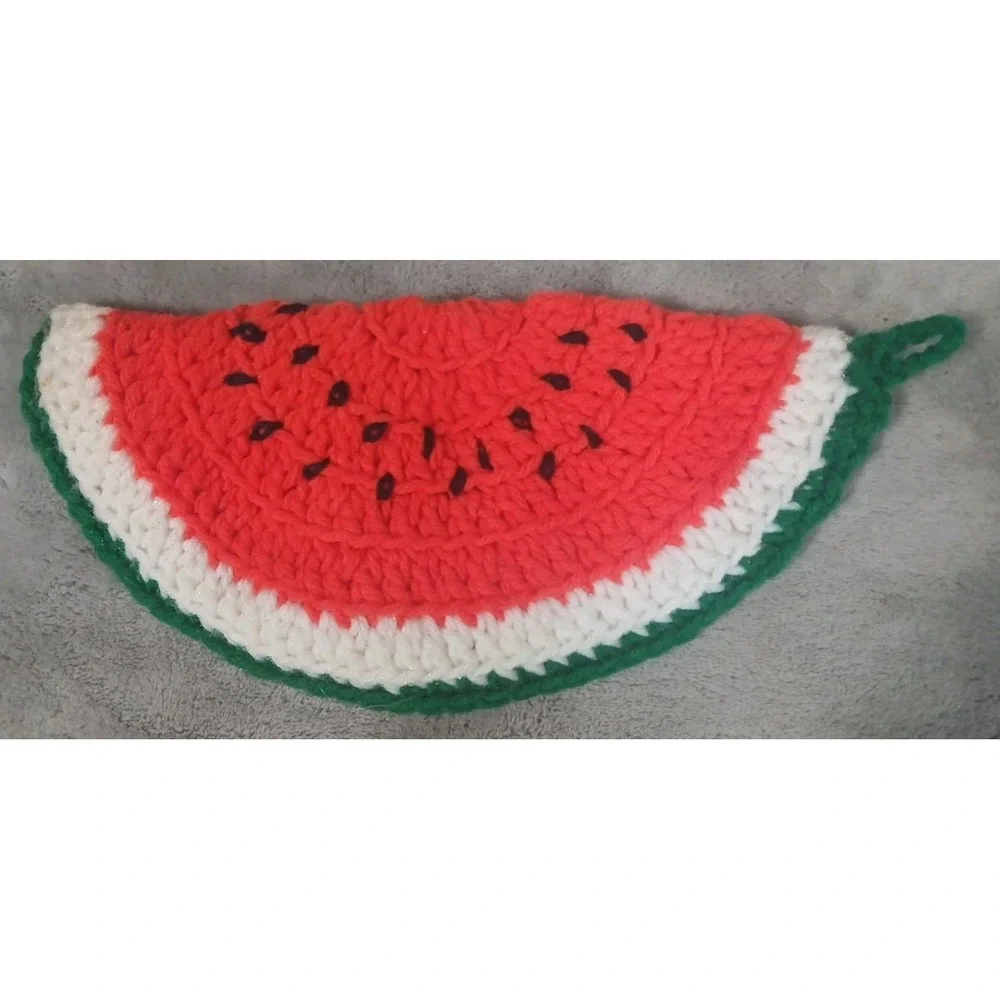 4 Handmade Crochet Pot Holders Fruit Slices Orange‎ Lime Lemon Watermelon READ